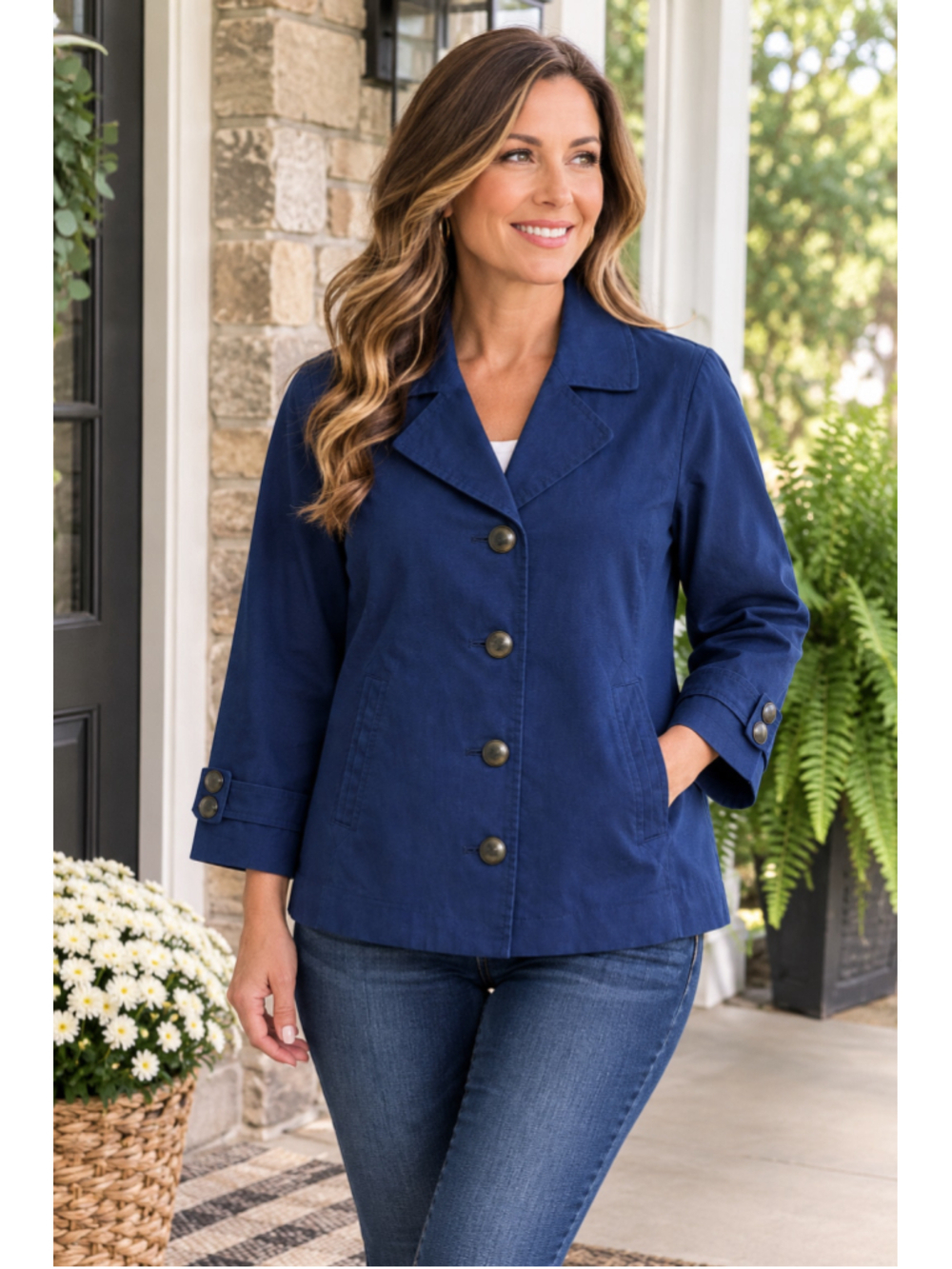 Women's Talbots Blue Linen Blend Blazer Jacket 6P Summer Sale